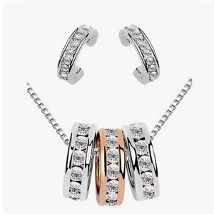 Sterling Silver Plated Crystal Necklace Pendant Earrings Jewelry Set Charm